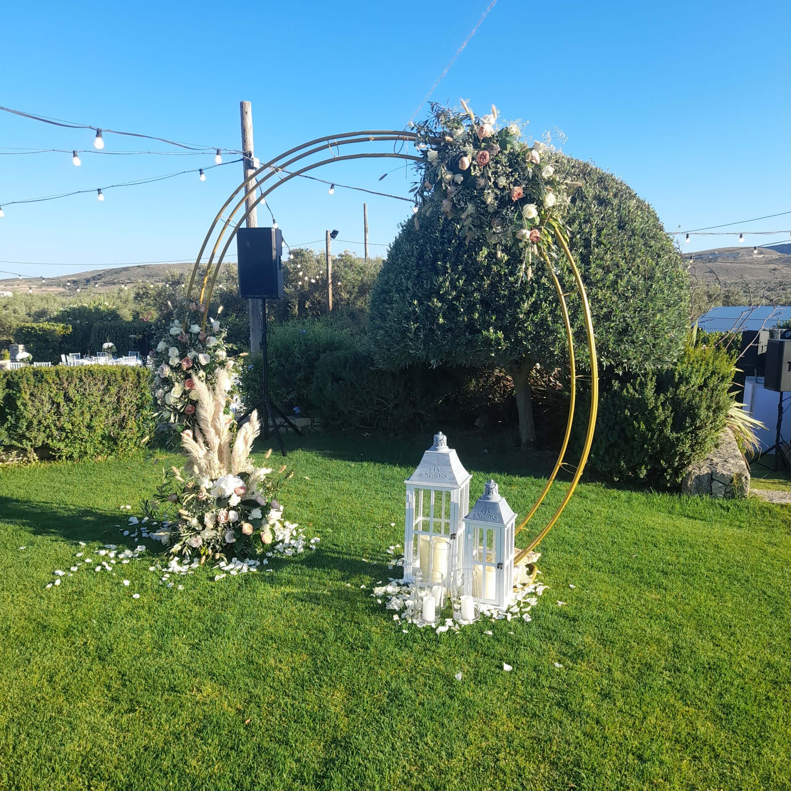 Όμορφη bohemian αψίδα με pampas grass και τριαντάφυλλα antique.